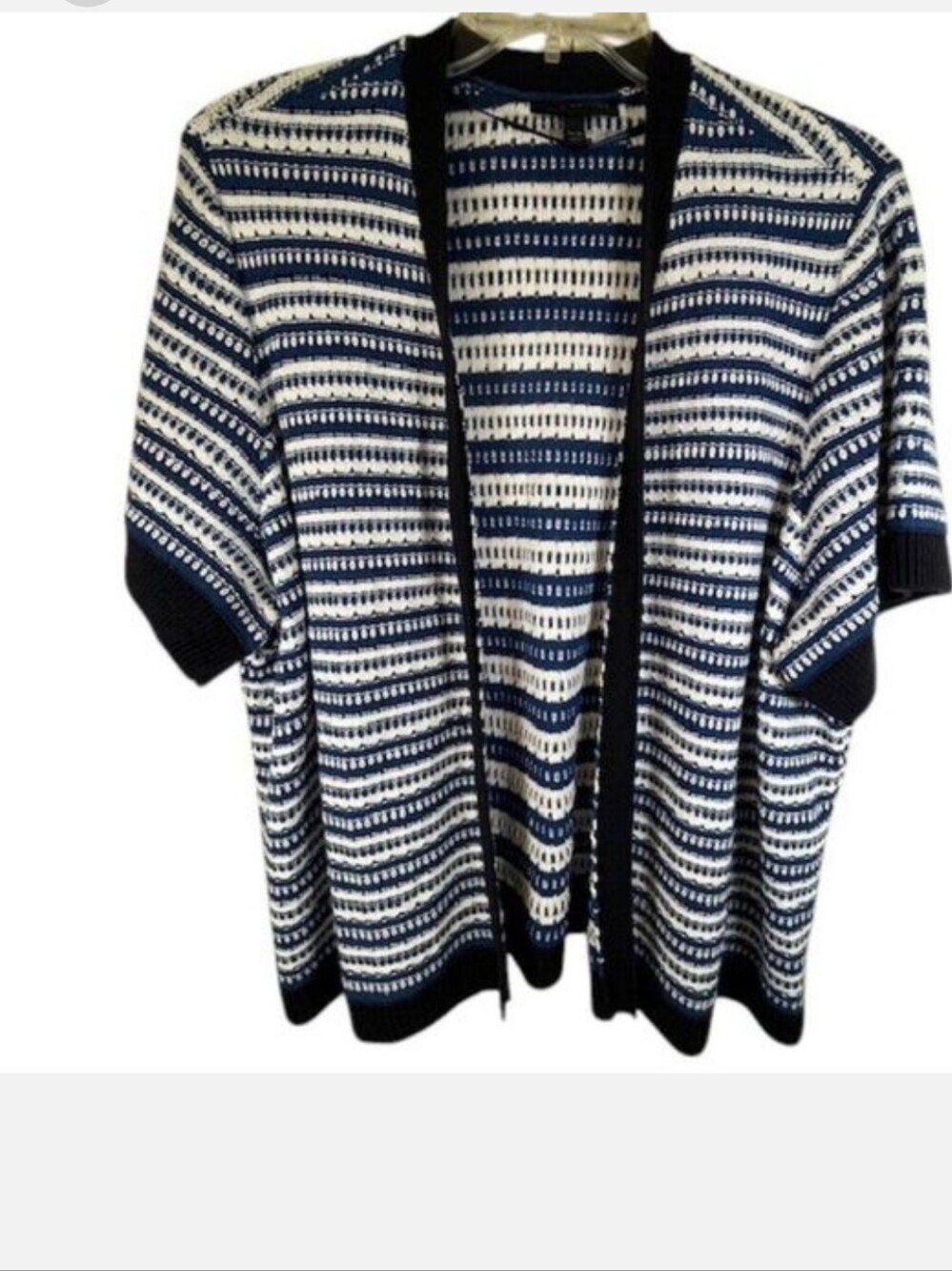 Lane Bryant Plus Size Blue & White Open Weave Short Sleeve Cardigan- Size 26/28
